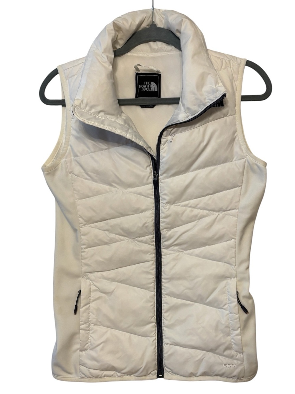 The North Face White with Blue Trim Puffer Vest Size Small